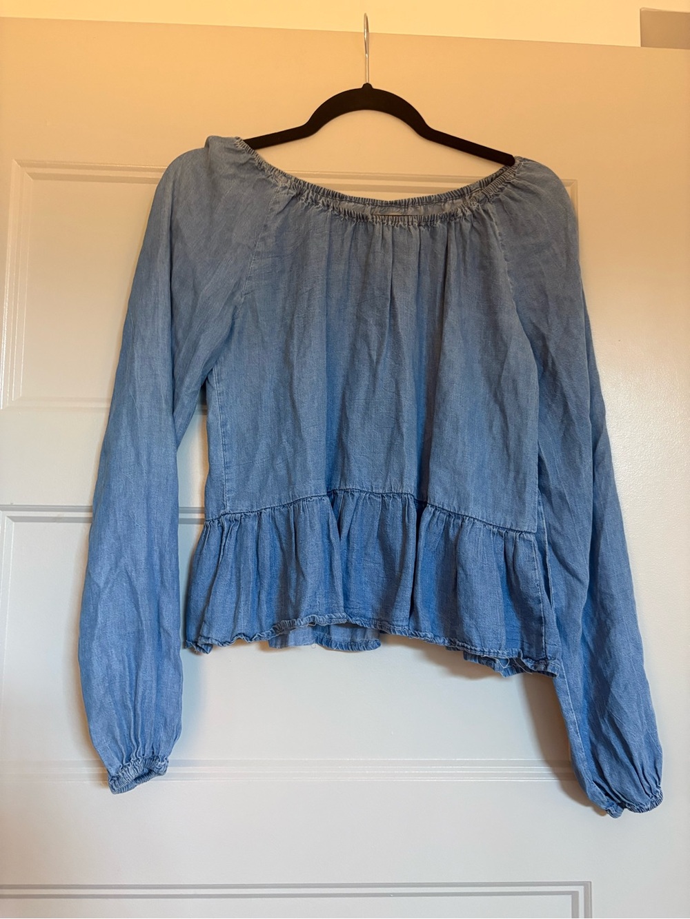 Charlotte Russe Denim Blue Off-Shoulder Peplum Blouse